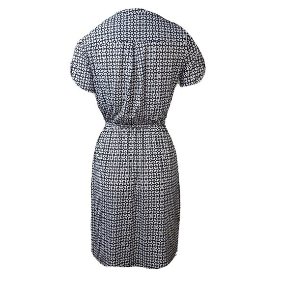 Enfocus Studio Dress Womens Size 4 Blue White Geometric Short Sleeve Drawstring - Picture 4 of 7